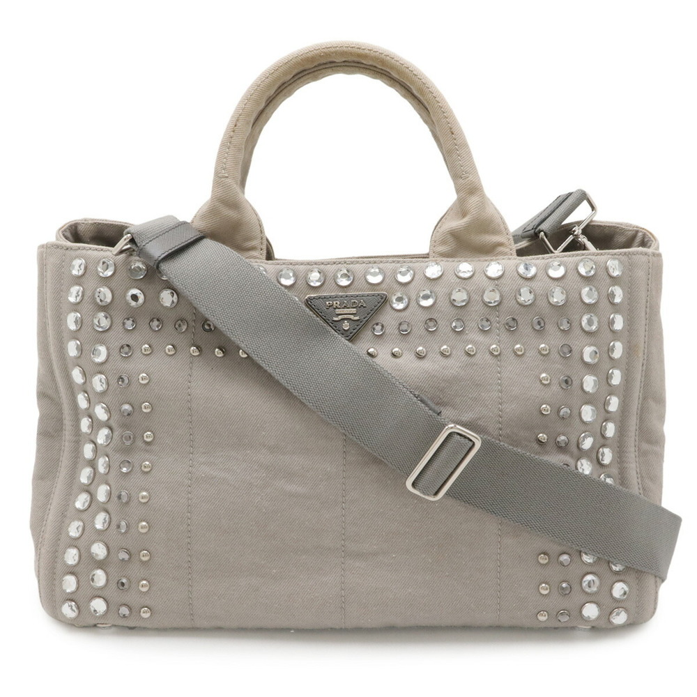 PRADA Canapa bejeweled tote bag/shoulder bag, denim, NUBE light gray, purchas...